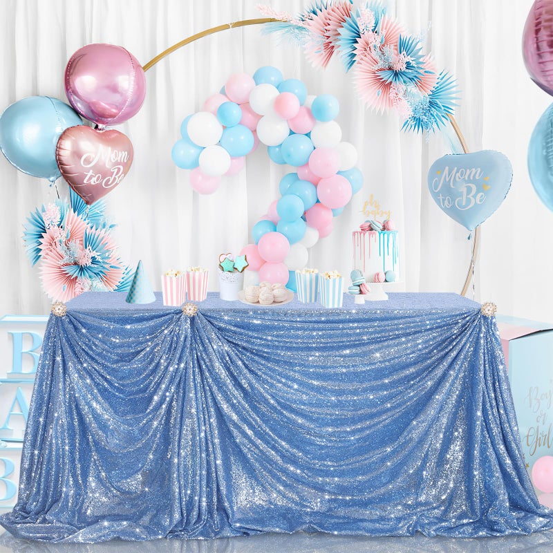 B.Cool B-COOL Sequin Tablecloths Rectangular Table Overlays Baby Blue Spring Decorations Sparkly Cloth for Reception Baby Shower Tablecloth 90x156inch - Image 2